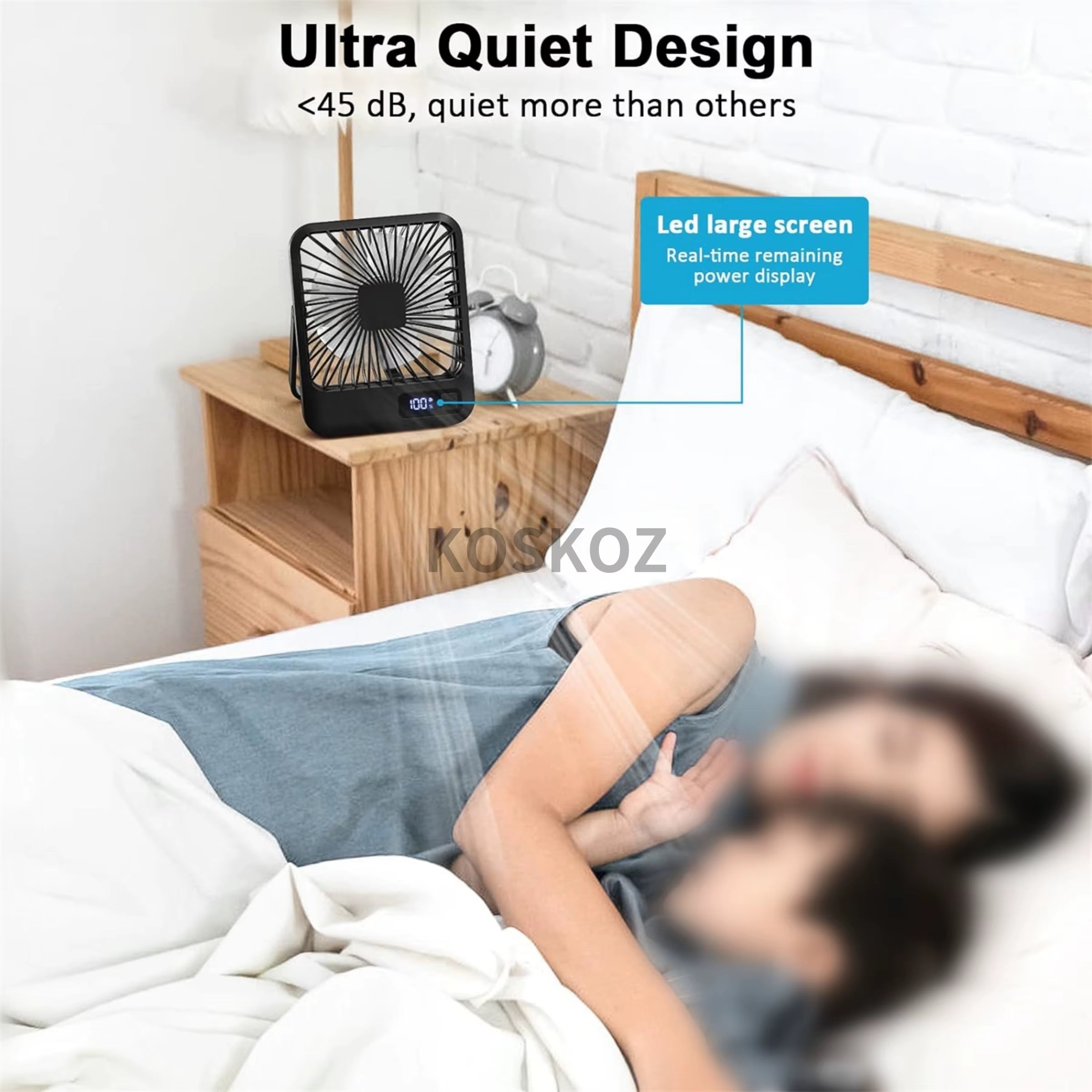 Desk Fan, Portable USB Rechargeable Fan, 180° Tilt Folding Personal Fan with Power Display, 5 Speeds Ultra Quiet Table Fan