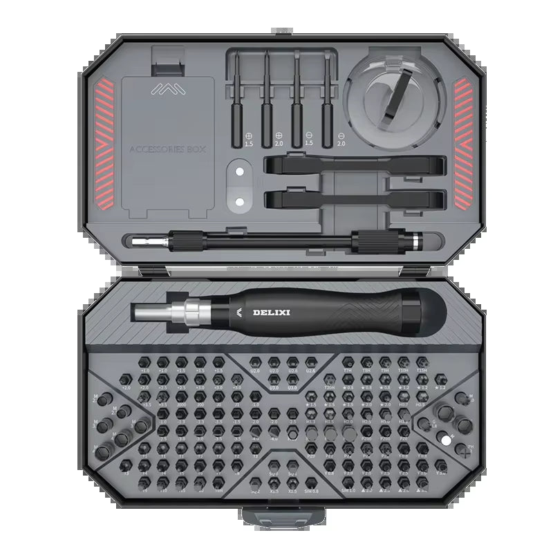 New  DELIXI 145-In-1 Screwdriver Set Precision Magnetic Screw Driver Bits Wireless Hand Screw Driver Repair Kit Tools